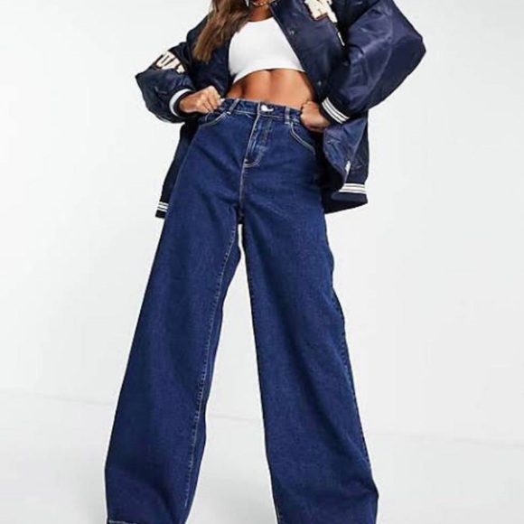 Zara Super Wide Leg Jeans Blue Dark Wash High Rise Ankle Length Denim Size 4 - Picture 3 of 9